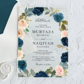 Invitations En Acrylique Navy Blue Peach Floral Muslim Wedding