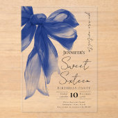 Invitations En Acrylique Navy Bow Coquette Script Sweet 16 Party (Recto)