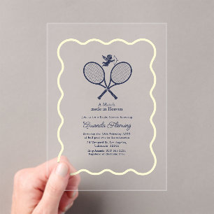 Invitations En Acrylique Navy & Cream Préparatifs de Tennis pour Mariage
