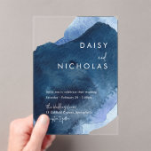 Invitations En Acrylique Navy Dusty Blue Ocean Watercolor Wedding (In situ (ordinateur de poche))