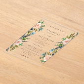 Invitations En Acrylique Navy, Dusty Blue & Pink Floral Mariage V2 (Poser)