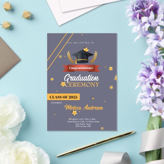 Invitations En Acrylique Navy Gold Class of 2025 Ceremony Invite (Insitu (Mariage))