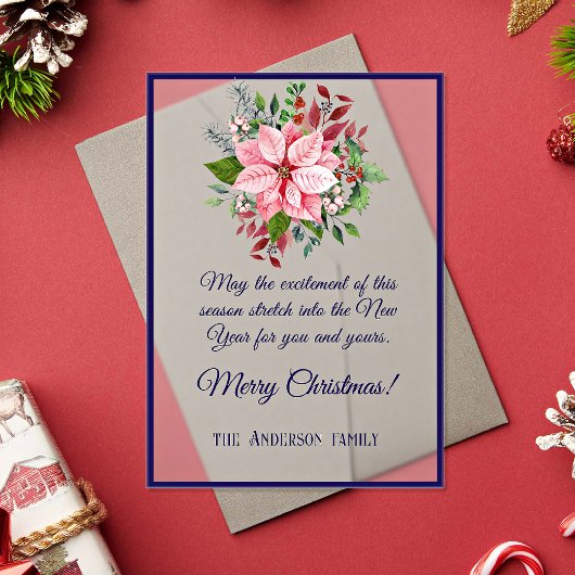 Invitations En Acrylique Navy Pink Green Poinsettia Frosted Christmas Card