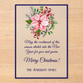 Invitations En Acrylique Navy Pink Green Poinsettia Frosted Christmas Card (Recto)