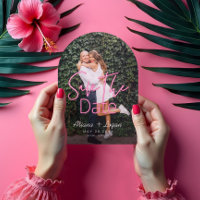 Neon Pink Modern Script Photo Enregistrer la date