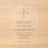 Invitations En Acrylique Nettoyer Noir et Blanc Botanique Mariage élégant (Recto)