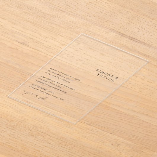Invitations En Acrylique Nettoyer noir et blanc Mariage moderne (Poser)