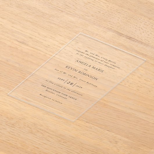 Invitations En Acrylique Nettoyer noir et blanc Mariage moderne (Poser)