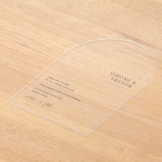 Invitations En Acrylique Nettoyer noir et blanc Mariage moderne (Poser)