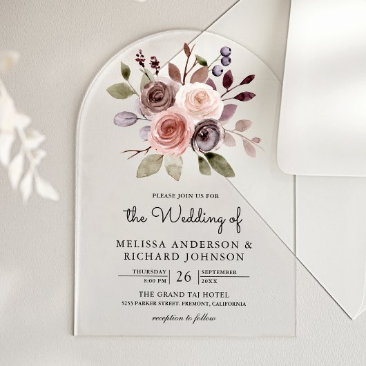 Invitations En Acrylique Neutral Earthy Taupe Floral Wedding