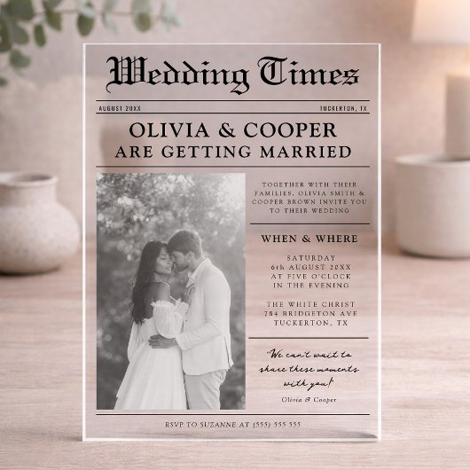 Invitations En Acrylique Newspaper Wedding