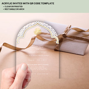 Invitations En Acrylique Nikah Musulman Mosquée Élégant Or Islamique Blanc