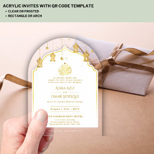 Invitations En Acrylique Nikah Walima Mosquée musulmane élégante or Islamiq