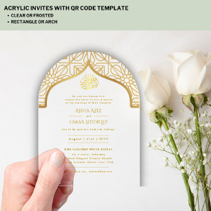 Invitations En Acrylique Nikah Walima Musulman Mosquée Élégant Or Islamique