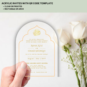 Invitations En Acrylique Nikah Walima Musulman Mosquée Élégant Or Islamique