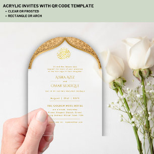 Invitations En Acrylique Nikah Walima musulman or arch élégant en or islami