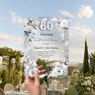 Invitations En Acrylique noces d'argent 60 ans fleurs rubans