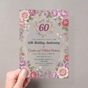 Invitations En Acrylique Noces de diamant - 60 ans de mariage avec des coli