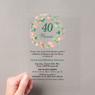 Invitations En Acrylique Noces de rubis à 40 ans de mariage Teal Gold Pink