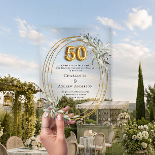 Invitations En Acrylique noces d'or 50 ans de mariage luxe verdure