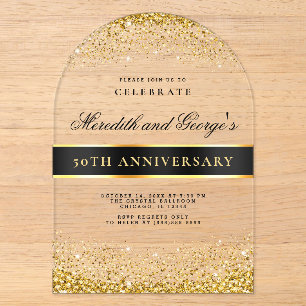 Invitations En Acrylique Noces d'or 50ème anniversaire de mariage