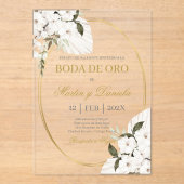 Invitations En Acrylique Noces d'or avec boho blanc (Recto)