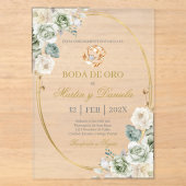 Invitations En Acrylique Noces d'or avec boho blanc (Recto)