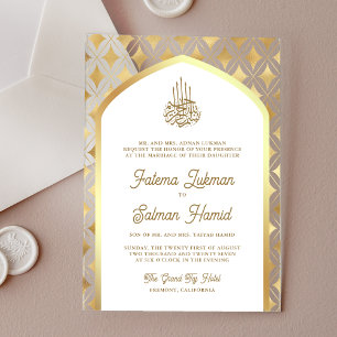 Invitations En Acrylique Noces musulmanes à l'arche de diamants en or blanc