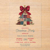 Invitations En Acrylique Noël chic arbre patchwork noeud fête (Recto)