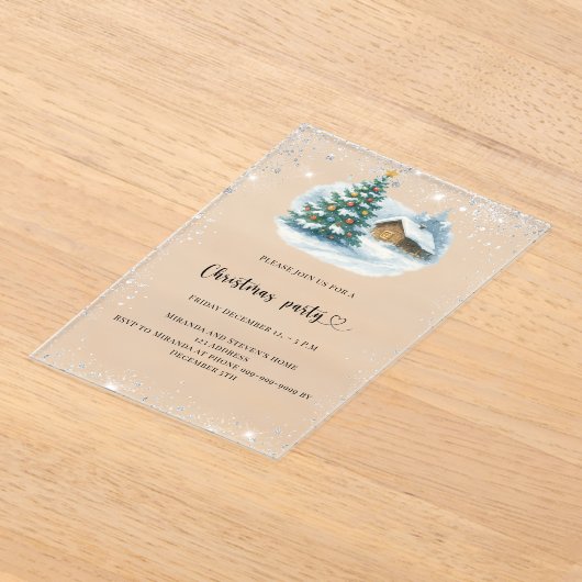 Invitations En Acrylique Noël fête argent neige maison gelée (Poser)
