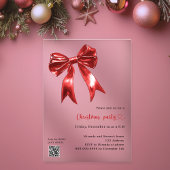 Invitations En Acrylique Noël fête code QR clair ruban rouge