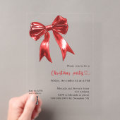 Invitations En Acrylique Noël fête code QR clair ruban rouge (In situ (ordinateur de poche))