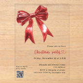 Invitations En Acrylique Noël fête code QR clair ruban rouge (Recto)