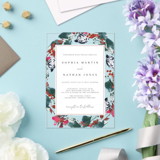 Invitations En Acrylique Noël Feuille florale Mariage clair moderne (Insitu (Mariage))