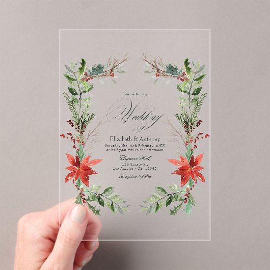 Invitations En Acrylique Noël hiver Floral Mariage transparent (In situ (ordinateur de poche))