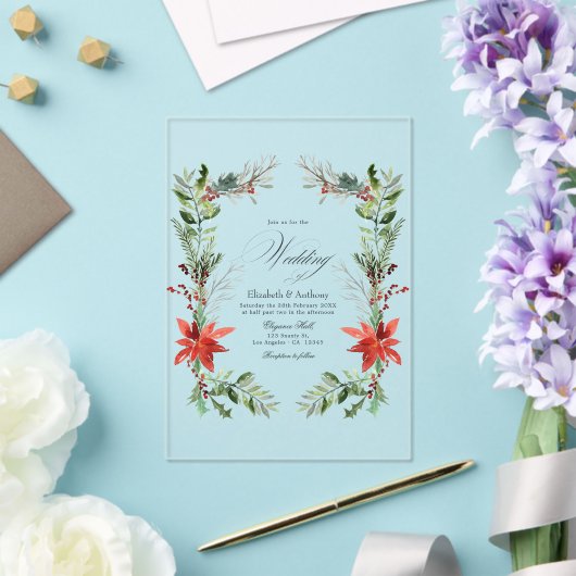 Invitations En Acrylique Noël hiver Floral Mariage transparent (Insitu (Mariage))