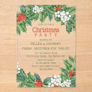 Invitations En Acrylique Noël Holly Floral Corporate Christmas Party