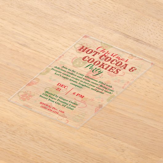 Invitations En Acrylique Noël Hot Coca & Cookies Party avec Motif (Poser)