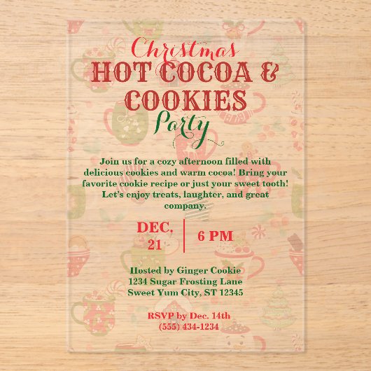 Invitations En Acrylique Noël Hot Coca & Cookies Party avec Motif (Recto)