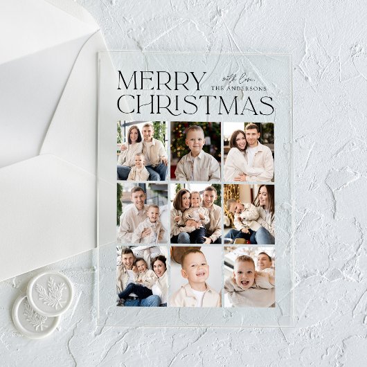 Invitations En Acrylique Noël moderne Black 9 Photo Collage Holiday