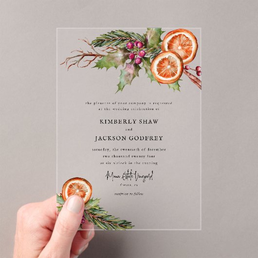 Invitations En Acrylique Noël Orange Slices Mistletoe Mariage (In situ (ordinateur de poche))