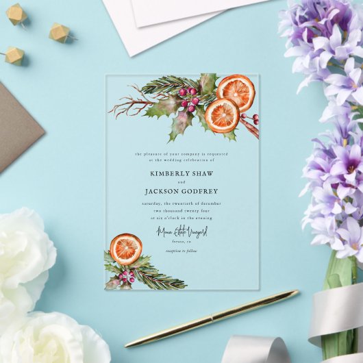 Invitations En Acrylique Noël Orange Slices Mistletoe Mariage (Insitu (Mariage))