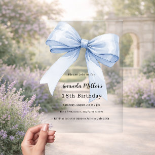 Invitations En Acrylique Nœud bleu clair d'anniversaire