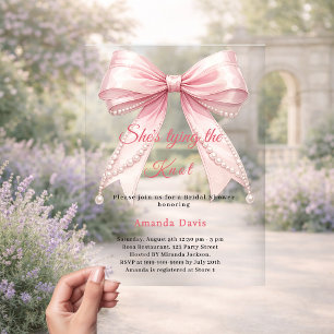 Invitations En Acrylique Noeud papillon rose perlé pour la luxueuse Baby Sh