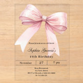 Invitations En Acrylique Nœud rose clair de luxe pour anniversaire (Recto)