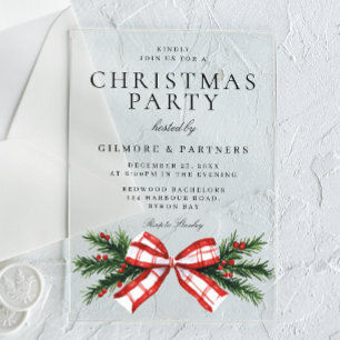 Invitations En Acrylique Noeud Rouge Festif Soirée de Noël d'Entreprise