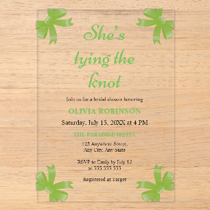Invitations En Acrylique Noeud Vert Elle Attache le Nœud Réception de Maria