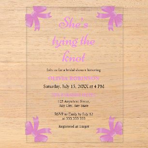 Invitations En Acrylique Nœud Violet Elle Attache le Nœud Enterrement de Vi