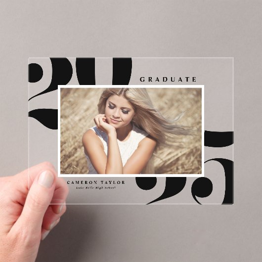 Invitations En Acrylique Noir 2025 Typographie Gras Photo Remise des diplôm (In situ (ordinateur de poche))
