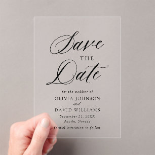 Invitations En Acrylique Noir & Blanc Minimaliste Mariage Enregistrer La Da
